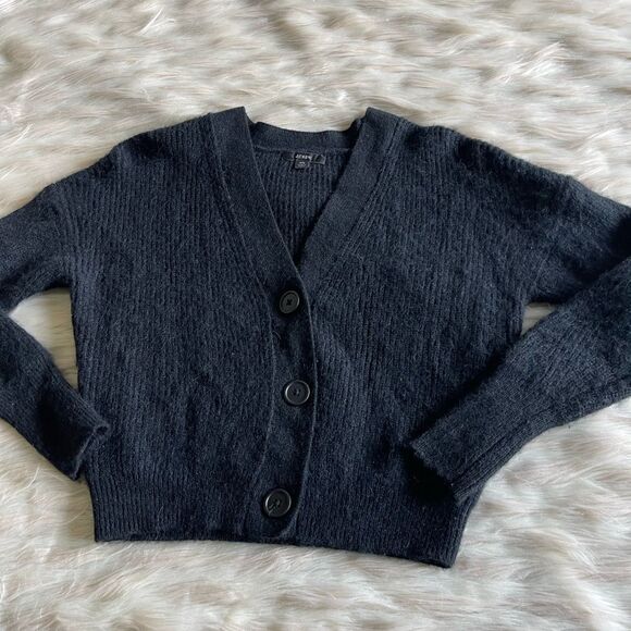 J. Crew Ribbed V-Neck Wool Cardigan Sweater in Black - Picture 9 of 12